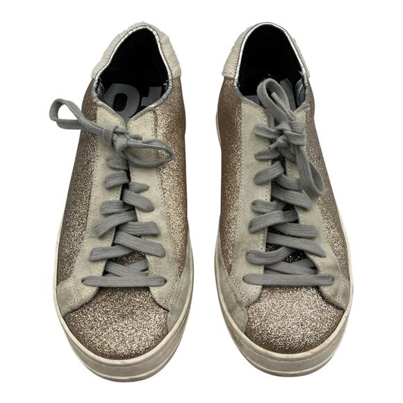 P448 Glitter Calf Hair Heel Tab Low Top Sneakers Shoes Gold Size 38 US 7.5-8 - Picture 3 of 9